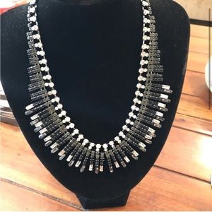 NORDSTROM BLACK & Hematite CRYSTAL Starburst Statement Necklace
